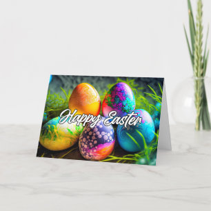 Vibrant Decorative Happy Easter Eggs Holiday Card