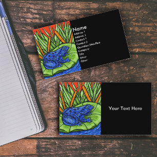 Vibrant Deep Blue Frog on Lily Pad Business Card