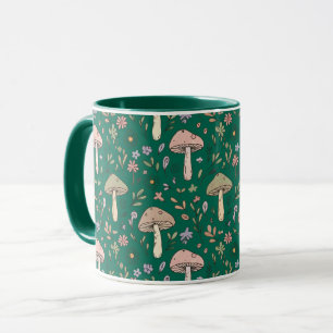 Vibrant Deep Emerald Fungi Seamless Pattern Luxury Mug