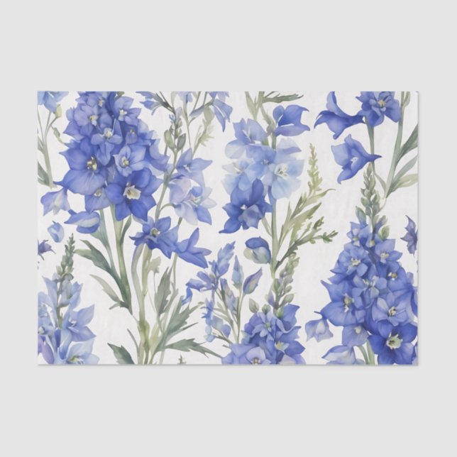 Vibrant Delphinium Watercolor Pattern in Bold Blue Tissue Paper (Front)