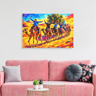 Vibrant Desert Camel Safari Oil Painting Canvas Print