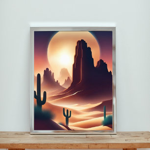 Vibrant Desert Landscape Art with Red Sand Dunes Photo Print