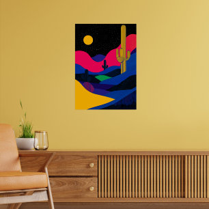 Vibrant Desert Landscape at Night Poster
