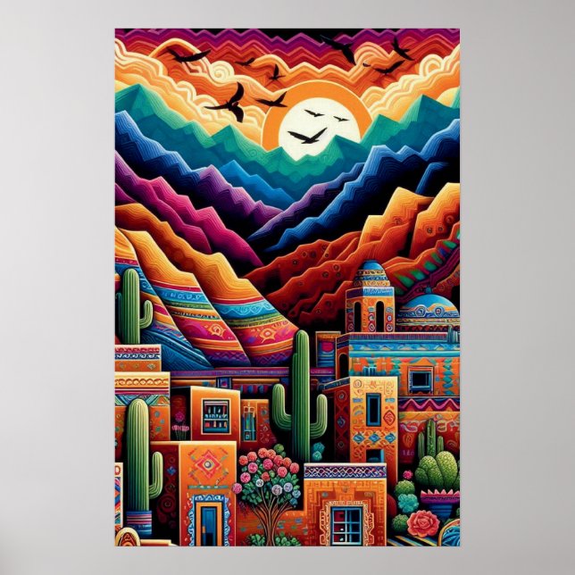 Vibrant Desert Landscape, Colourful Mountains Poster (Front)