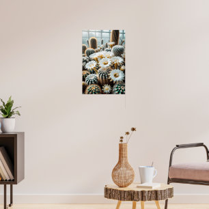 Vibrant desert scene, tall cacti, spiky silhouette poster