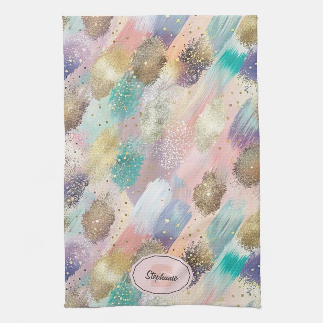 Vibrant Diagonal Brushstroke Pattern Kitchen Towel (Vertical)