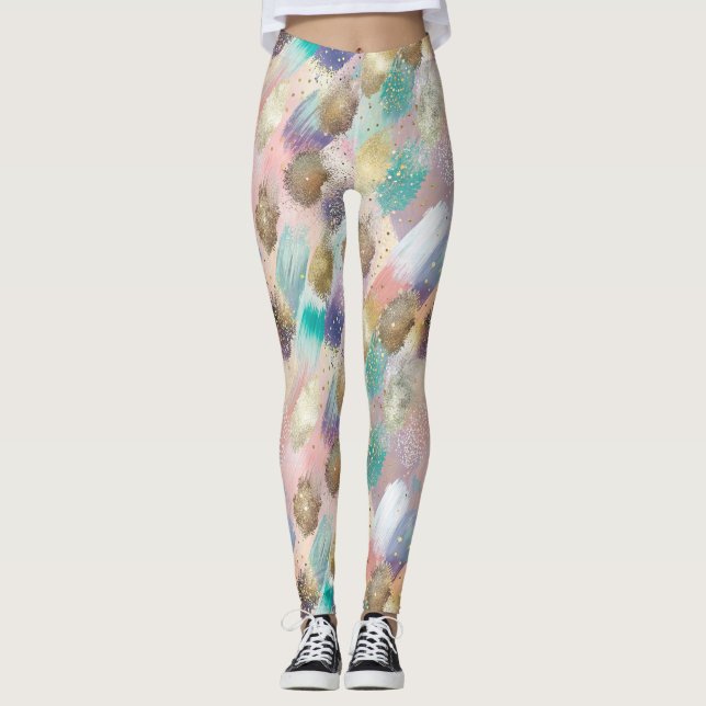 Vibrant Diagonal Brushstroke Pattern Leggings (Front)