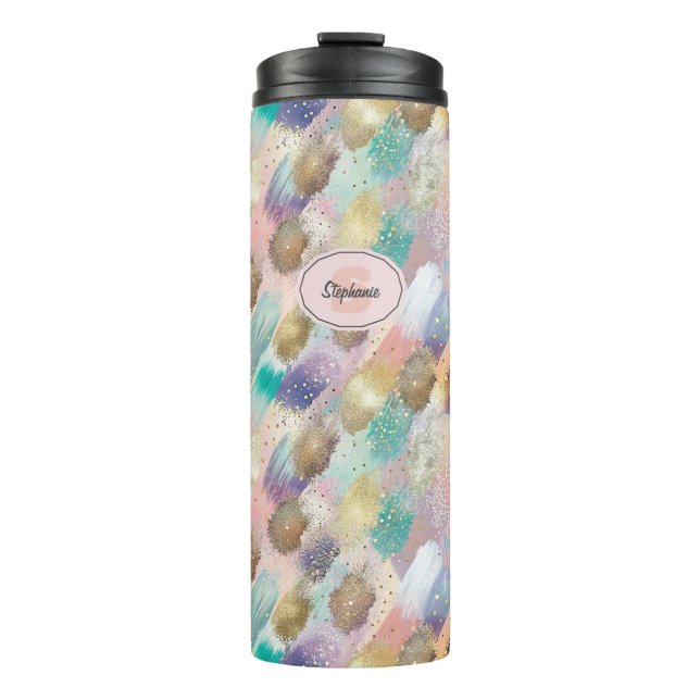 Vibrant Diagonal Brushstroke Pattern Thermal Tumbler (Front)