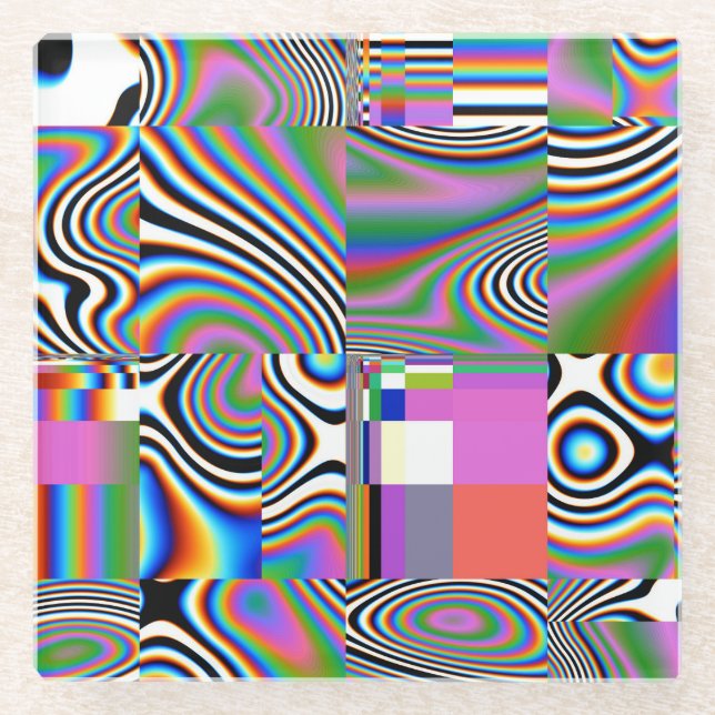 Vibrant Digital Abstract Geometric Background Glass Coaster (Front)