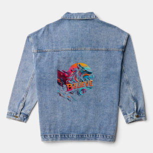 Vibrant Digital Artwork Featuring a Stylized Wolf Denim Jacket