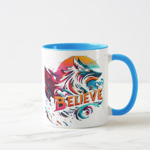 Vibrant Digital Artwork Featuring a Stylized Wolf  Mug