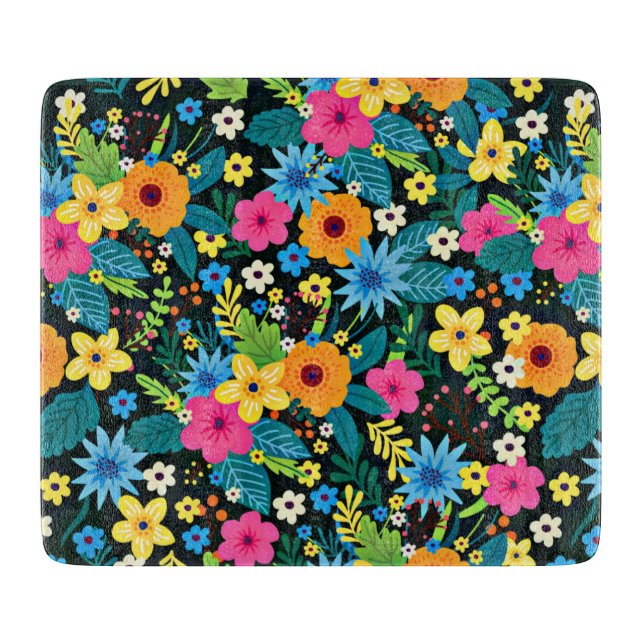Vibrant Ditsy Flowers Floral Pattern-43785 Cutting Board (Front)