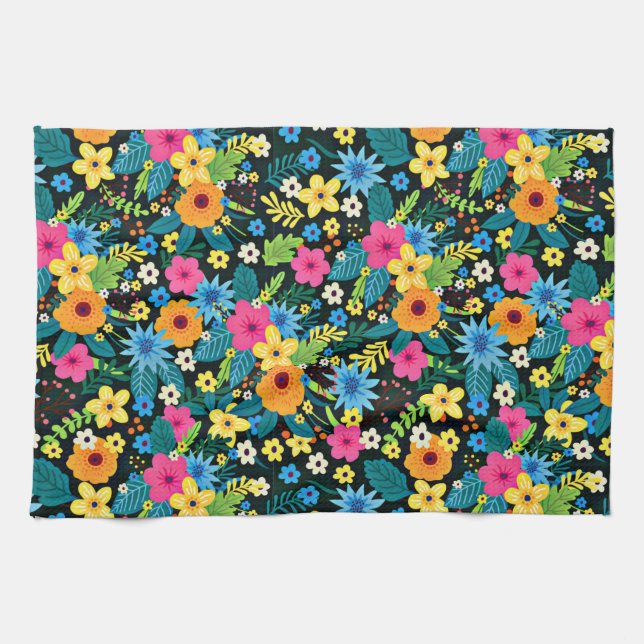 Vibrant Ditsy Flowers Floral Pattern-43785 Kitchen Towel (Horizontal)