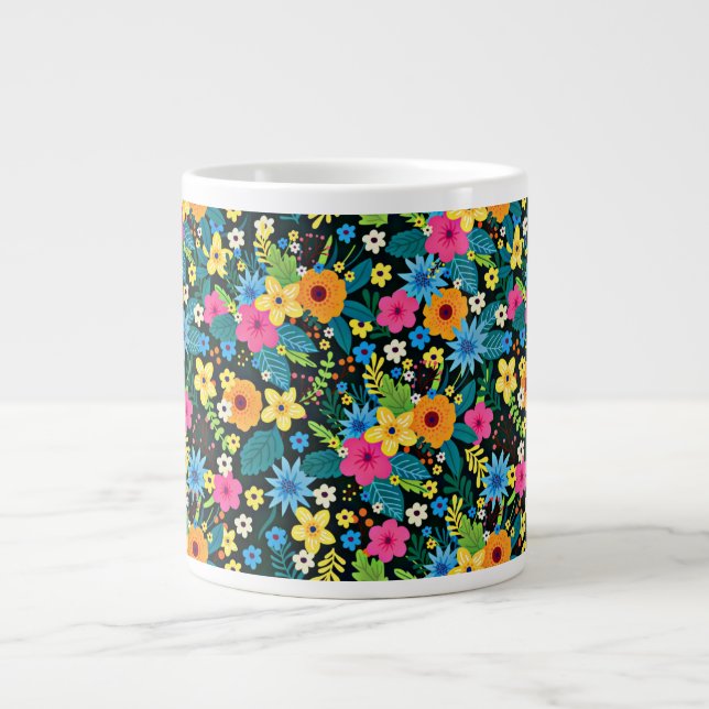 Vibrant Ditsy Flowers Floral Pattern-43785 Large Coffee Mug (Front)