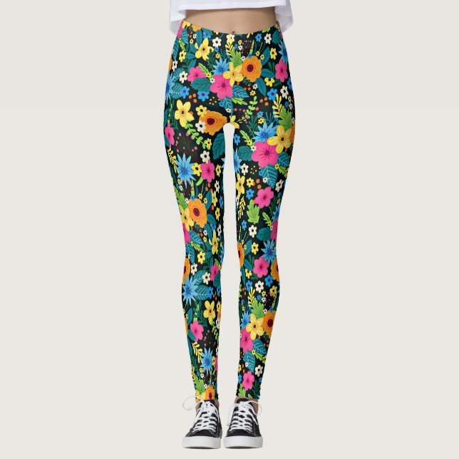 Vibrant Ditsy Flowers Floral Pattern-43785 Leggings (Front)