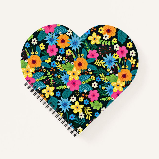 Vibrant Ditsy Flowers Floral Pattern-43785 Notebook (Front)