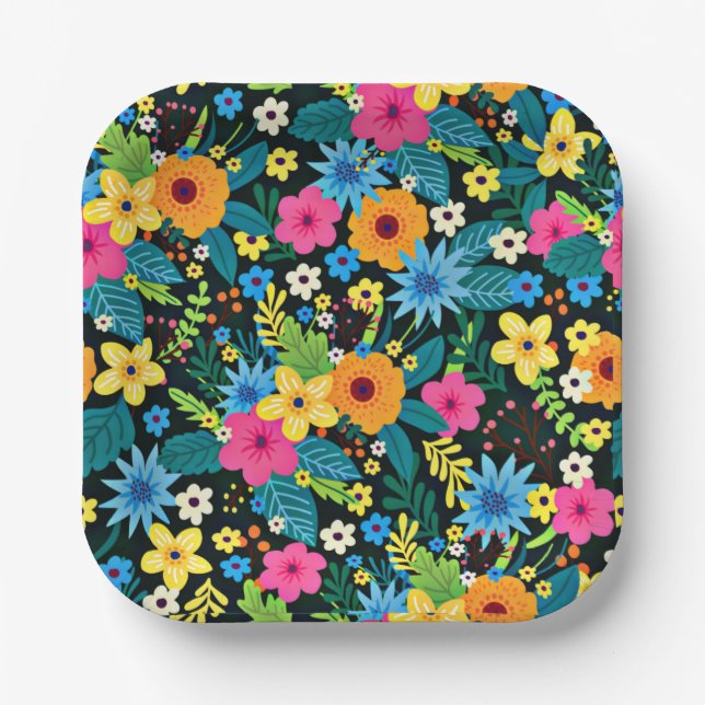 Vibrant Ditsy Flowers Floral Pattern-43785 Paper Plate (Front)