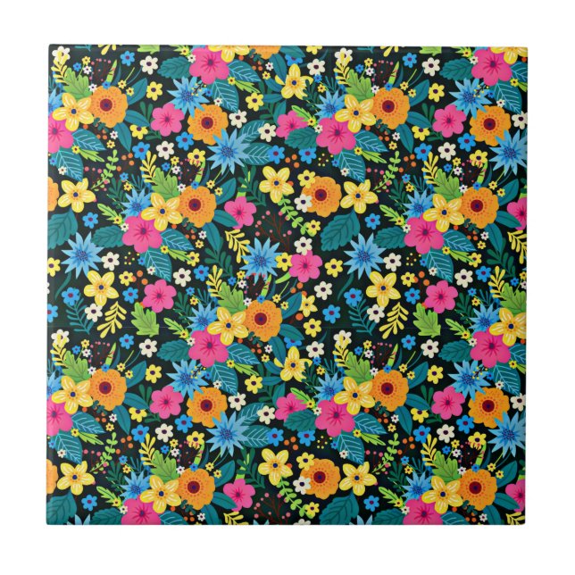 Vibrant Ditsy Flowers Floral Pattern-43785 Tile (Front)