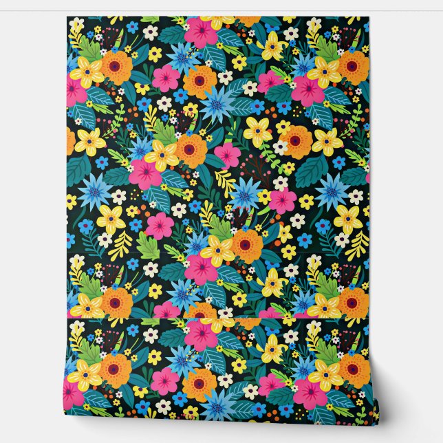 Vibrant Ditsy Flowers Floral Pattern-43785 Wallpaper (Unrolling)