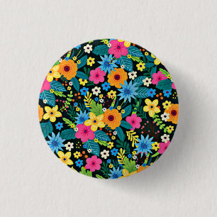 Vibrant Ditsy Flowers Floral Pattern Design-43785 1 Inch Round Button