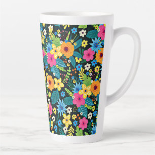 Vibrant Ditsy Flowers Floral Pattern Design-43785 Latte Mug