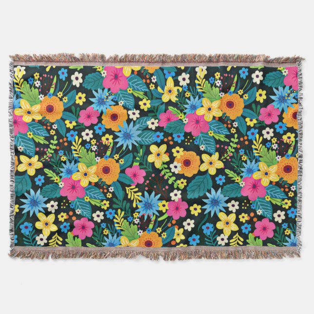 Vibrant Ditsy Flowers Floral Pattern Design-43785 Throw Blanket (Front)