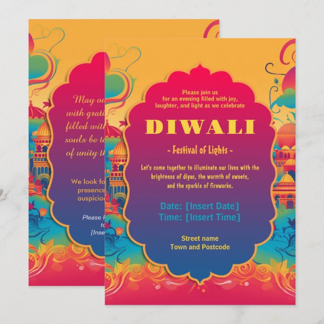 Vibrant Diwali Harmon Invitation (Front/Back)