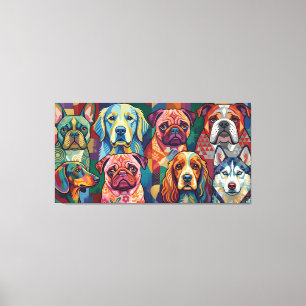 Vibrant Dog Breed Pop Art Collage Canvas Print