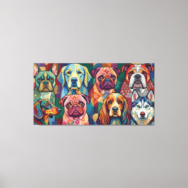 Vibrant Dog Breed Pop Art Collage Canvas Print (Front)