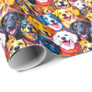  Vibrant dogs Print  Wrapping Paper