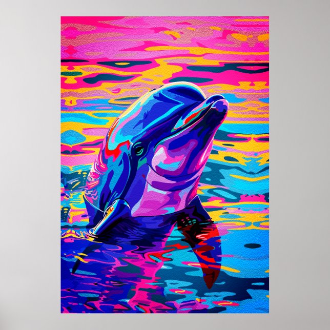 Vibrant Dolphin – Colorfull Ocean Dream Poster (Front)