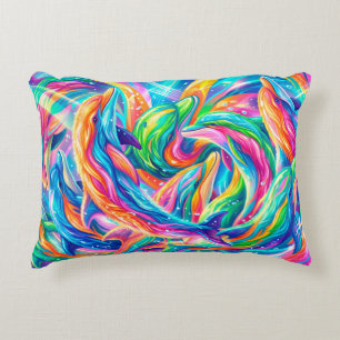 Vibrant Dolphin Dreamscape – Psychedelic Boho Accent Pillow