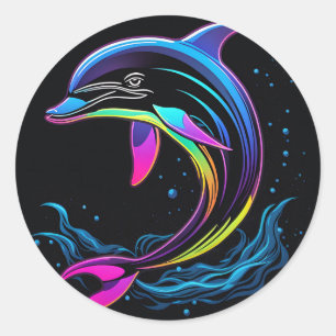 Vibrant Dolphin Neon Classic Round Sticker