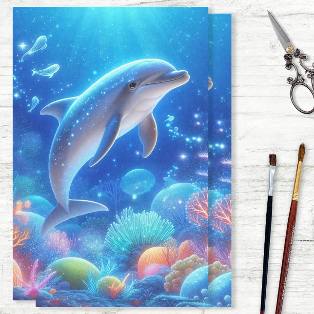 Vibrant Dolphin Ocean Reef Decoupage Tissue Paper (Creator Uploaded)