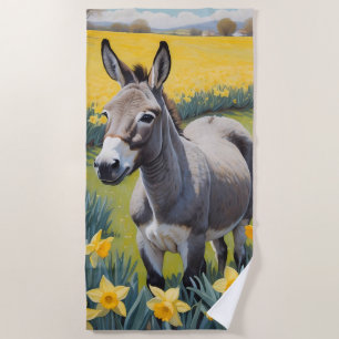 Vibrant Donkey And Yellow Daffodils Beach Towel