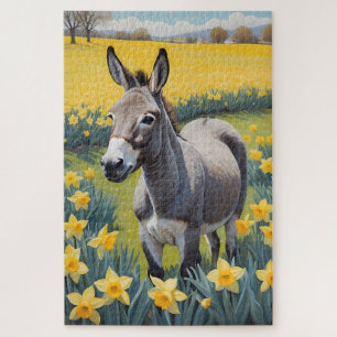 Vibrant Donkey And Yellow Daffodils Jigsaw Puzzle