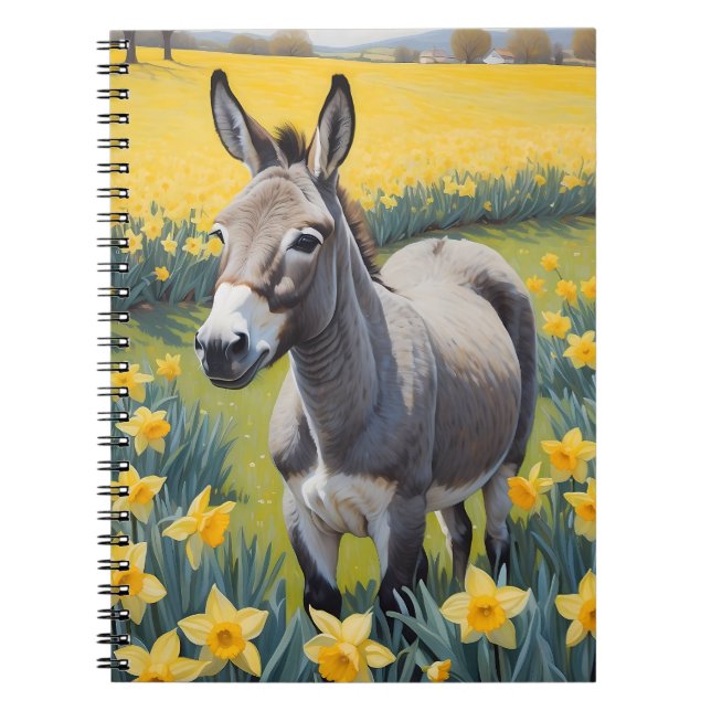 Vibrant Donkey And Yellow Daffodils Notebook (Front)
