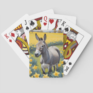 Vibrant Donkey And Yellow Daffodils Playing Cards