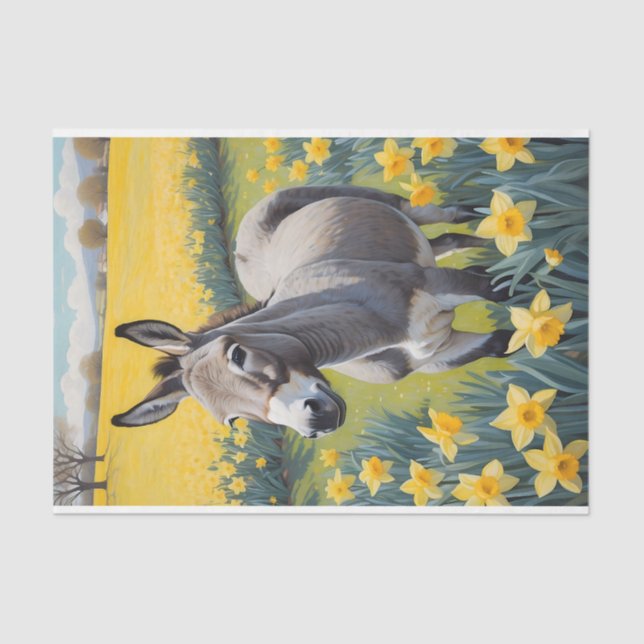Vibrant Donkey And Yellow Daffodils Tissue Paper (Front)