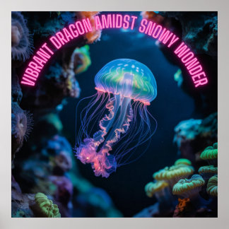 Vibrant Dragon Amidst Snowy Wonder Poster