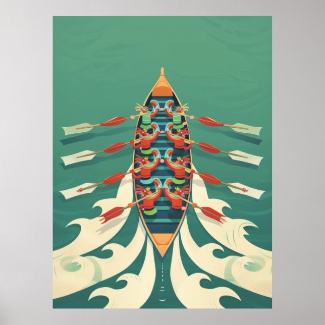 Vibrant Dragon Boat Racing Poster (Front)