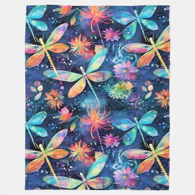 Vibrant dragonflies pattern fleece blanket (Front)