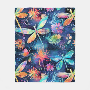 Vibrant dragonflies pattern fleece blanket