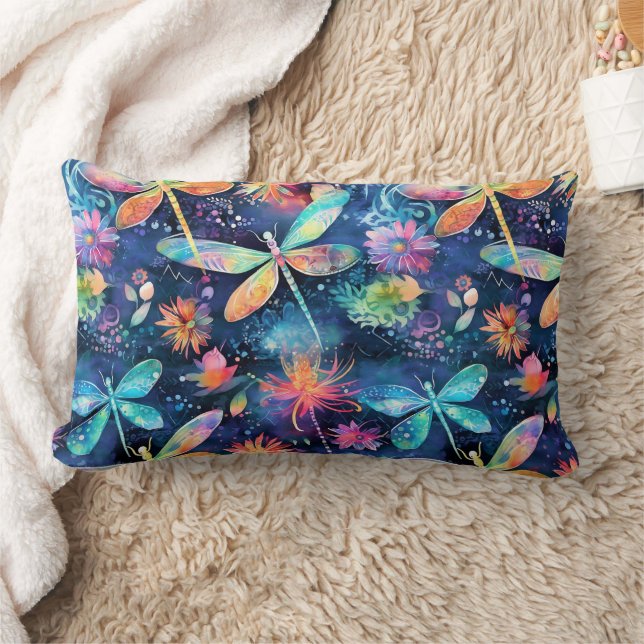 Vibrant dragonflies pattern lumbar pillow (Blanket)