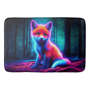 Vibrant dreamlike fox with electric colour hues bath mat