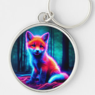 Vibrant dreamlike fox with electric colour hues keychain