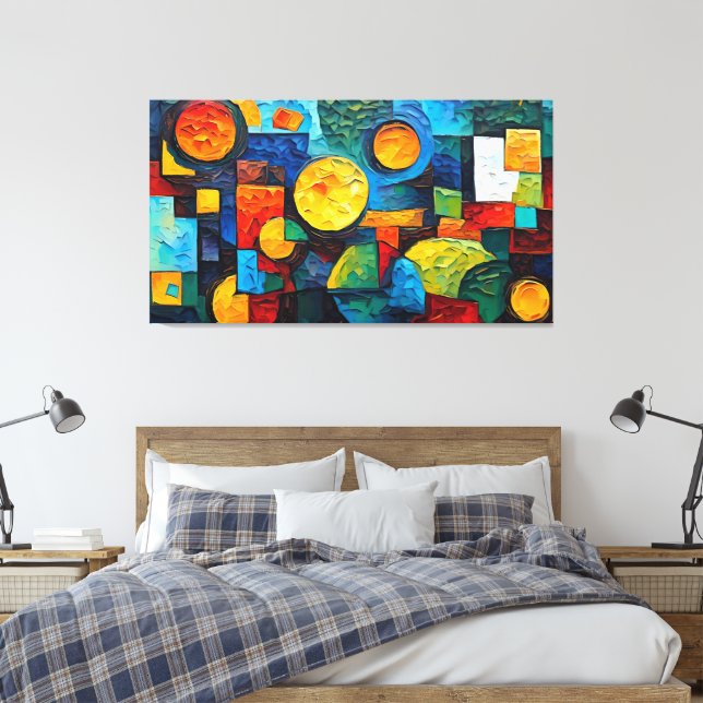 Vibrant Dreams Geometry – Bold Modern Abstract Art Canvas Print (Insitu(Bedroom))