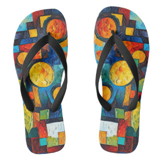 Vibrant Dreams Geometry – Bold Modern Abstract Art Flip Flops