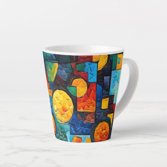 Vibrant Dreams Geometry – Bold Modern Abstract Art Latte Mug (Right Angle)