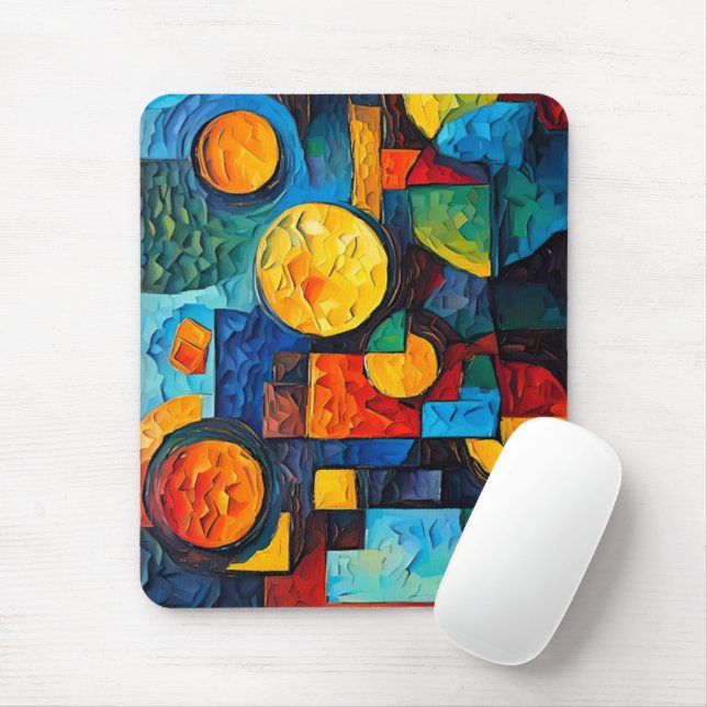 Vibrant Dreams Geometry – Bold Modern Abstract Art Mouse Pad (With Mouse)
